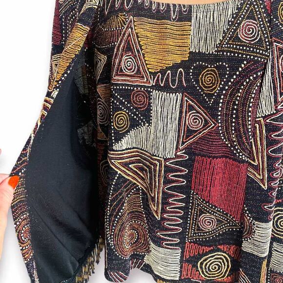 Vintage Beaded Abstract Tribal Art Cardigan Tank Set Burgundy Black Large - Picture 7 of 13